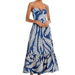 Andres Otalora Strappy Sweatheart Neck Morelia MIDI Dress Size 10 Navy Blue